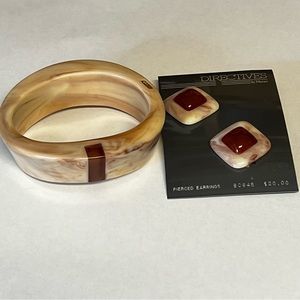 Vintage 1980's Monet Directives Dot Bangle Bracelet & Earrings Set  Lucite